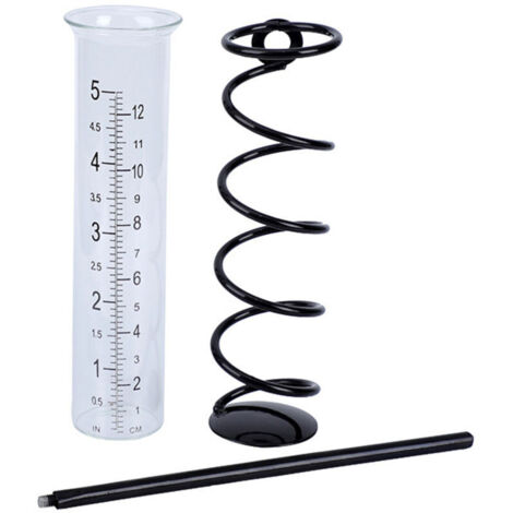 Regenmesser für den Außenbereich, 12-stufiger Glas-Gartenregenmesser mit Erdspieß und abnehmbarer Metallspirale für Hof, Rasen, Garten, Zaun, Briefkasten (Schwarz)