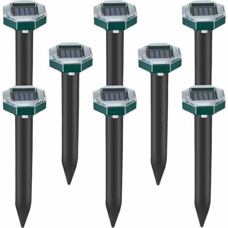 Packung mit 8 solarbetriebenen Ultraschall-Abwehrspitzen gegen Maulwürfe, Schlangen und Wühlmäuse für Rasenflächen, Gärten und Höfe TRIMEC Sardinenabwehrmittel