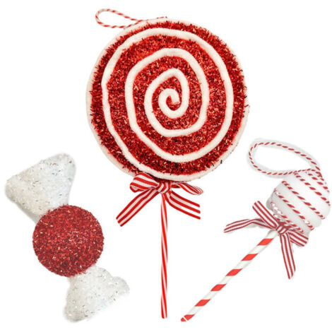Ein dreiteiliges Set bestehend aus Christbaumschmuck, Lollis, Zuckerstangen und Süßigkeiten. Perfekt für Weihnachten, Hochzeiten und andere Feierlichkeiten. (1/4)