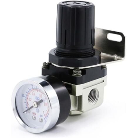 Luftdruckregler, AR2000-02 G1/4 Pneumatisch gesteuerter Kompressor mit Manometer, 1/4"-Ventil, einstellbares Manometer aus Aluminiumlegierung mit Halterung