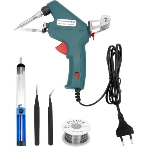 Lötset, 60-W-Lötpistole mit 1-mm-Lötdraht, Entlötpumpe und 2 Pinzetten, schnelles Aufheizen, automatische Lötzinnzufuhr