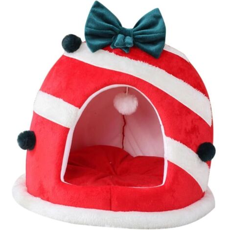 Katzenbett mit Cartoon-Motiven, weihnachtliches Haustierbett, weihnachtliches Haustierhaus, gemütliches Katzenhaus