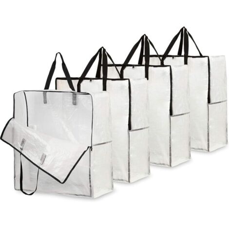 Set mit 4 transparenten Aufbewahrungstaschen, große XXL-Umzugstasche (60 x 60 cm) mit Tragegriff, Aufbewahrungstasche für Kleidung, Spielzeug, Bettdecken für Waschküche, Garage oder Dachboden (1/4)