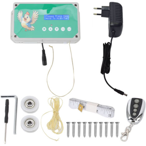 Automatische Hühnerstalltür, IP44 Farb-Hühnerstalltüröffner mit Timer und Fernbedienung, elektrisches Hühnerstalltür-Set zum Schutz von Hühnern (Tür nicht enthalten)