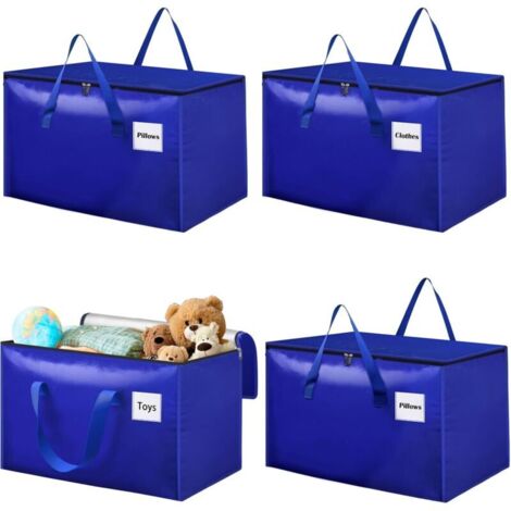 100-Liter-Aufbewahrungstasche aus blau-grauem Polyester, 4er-Set wasserdichte Umzugstaschen mit Reißverschluss und Griff, Aufbewahrungsbox für Kleidung, Bettdecken, Alternative zu Umzugskartons (1/4)