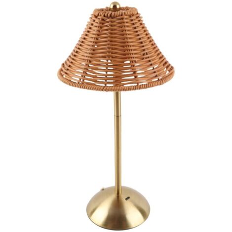 Kabellose Boho-Tischleuchte aus Rattan, wiederaufladbares, dimmbares LED-Licht mit 3 Farbtemperatureinstellungen, für Wohnzimmer, Esstisch, Büro, Nachttisch