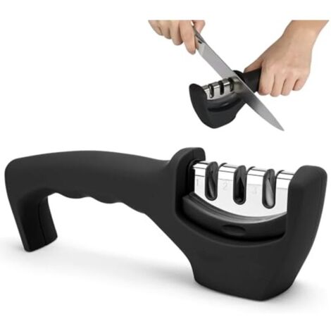Smart Sharp 3-Stufen-Messerschärfer – für Küchenmesser – professionelle Ergebnisse/ergonomisches Design – Keramik-/Wolframkarbid-/Diamant-Schärfstein – schwarz/verchromt