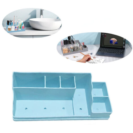 Große Ablageschale für den Schreibtisch, Maße 350 x 140 x 110 mm, kompaktes und robustes Design, ideal für Bad und Büro, blau (1/4)
