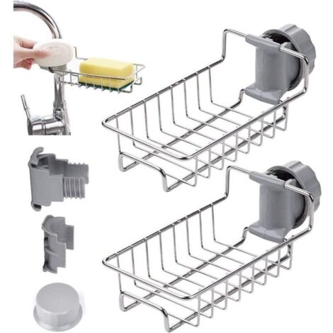 Schwammhalter für Küchenarmaturen, 2-teiliges Edelstahl-Aufbewahrungsregal für Küchenarmaturen (1/4)
