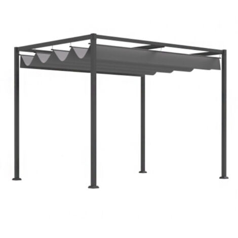 Gartenpergola mit Schiebedach, 298 x 213 x 221 cm, grau, aus wetterbeständigem Polyester. Ideal für Garten und Terrasse.