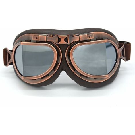 Motocross-Brille, Steampunk Vintage Fliegerbrille Piloten-Motorrad-Cruiser-Scooter-Brille Biker-Renn-Cruiser-Tourenhelm Halbhelm (Kupfer, Silber) (1/4)
