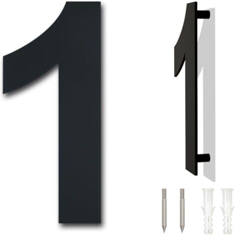 Moderne Hausnummer aus gebürstetem Edelstahl – 6 Zoll, Höhe 152 mm, massiver Edelstahl 304, schwarz verchromt (Nummer 1)
