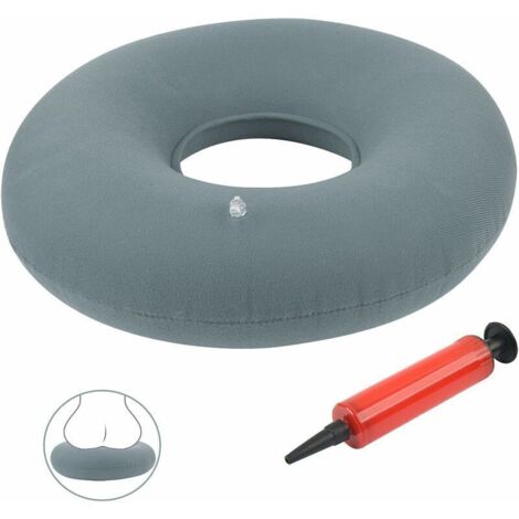 Aufblasbares orthopädisches Hämorrhoidenkissen - Hämorrhoidensitzring, Dekubitussitzring mit Pumpe, Donut mit Sitzkissen, 1 Stück (Grau) (1/4)