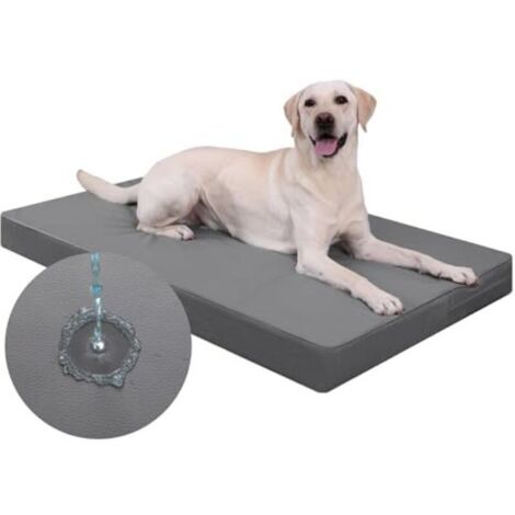 Orthopädisches Kissen für große Hunde (104 x 68 cm), abnehmbarer, wasserdichter Kunstlederbezug, bequeme und kühlende Matratze für den Innen- und Außenbereich, grau. (1/4)