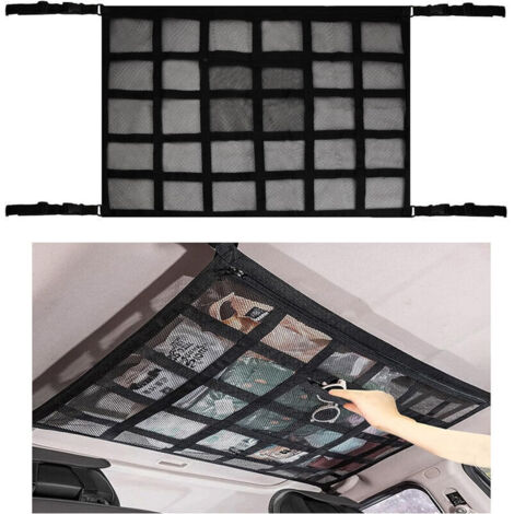 Dachgepäcknetz, Dachhimmeltasche, universelle Netztasche für den Fahrzeuginnenraum, elastisches Netz, geeignet für Autos, Transporter und Wohnwagen, schwarz (90 x 65 cm)