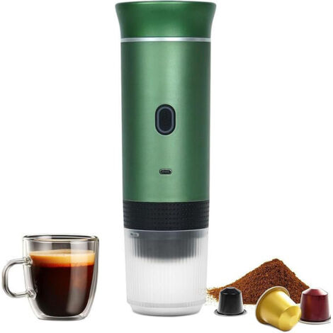 Machine à café expresso portable pour les voyages et le camping, rechargeable par USB et alimentée par batterie, verte (1/5)