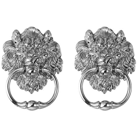 Ensemble de heurtoirs de porte antiques en forme de tête de lion, anneaux de poignée de porte d'entrée (argent) (1/5)