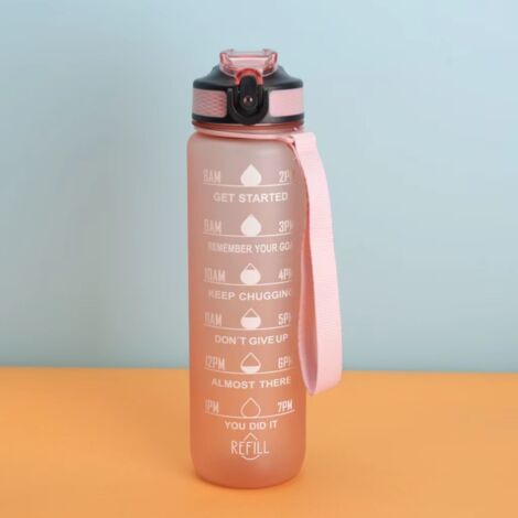 Gourde de 950 ml (32 oz) avec indicateur de temps inspirant, paille, légère, étanche et bouchon à clapet pouvant être installé dans un porte-gobelet de voiture (1/5)
