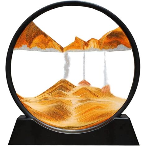 Tableau de sable mouvant (Orange, 18 cm) - Image de sable dynamique, cadre rond en verre 3D en forme de sablier, Mov (1/4)