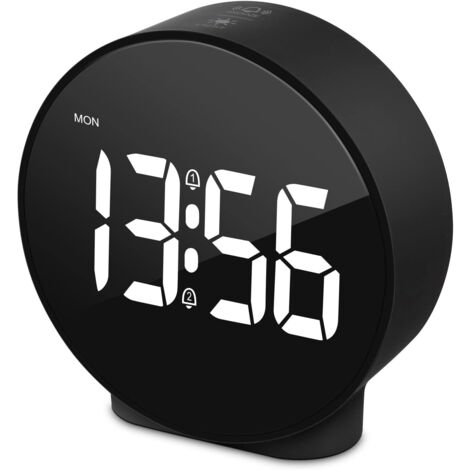 Petit réveil numérique LED de bureau/voyage, double alarme, fonction snooze, luminosité réglable, affichage du jour au format 12/24 h et de la semaine, 4 pouces, noir (sans pile ni adaptateur) (1/5)