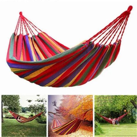 Hamac de jardin en coton, hamac portable individuel, hamac de loisirs extérieur, hamac de camping, utilisable en intérieur et en extérieur, plusieurs couleurs disponibles, rouge (1/5)