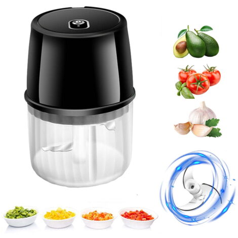 Mini robot culinaire électrique pour légumes, hachoir à ail électrique pour couper en dés, hacher, réduire en purée, noir, 250 ml