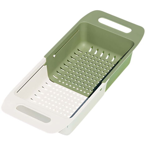 Évier télescopique en acier inoxydable avec filtre pour légumes, évier de cuisine, panier à fruits et légumes, blanc et vert