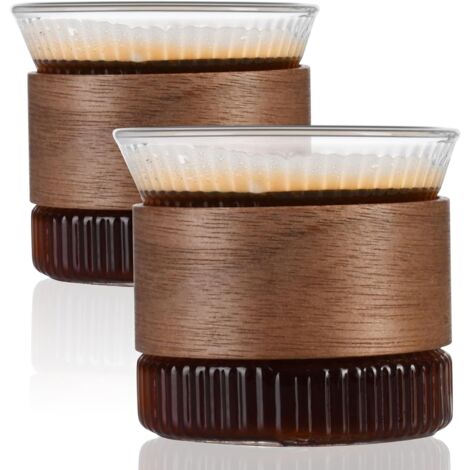 Ensemble de 2 tasses à expresso avec anneau en bois, tasse à expresso en borosilicate de 122 ml (4,3 oz), tasse à expresso transparente, accessoires pour expresso (1/5)