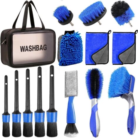 Ensemble de 15 brosses bleues pour le nettoyage intérieur de voiture, brosse pour les interstices de climatisation, brosses de lavage auto (1/5)
