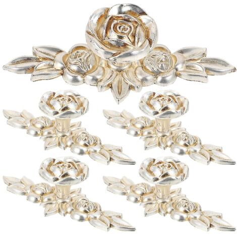 Lot de 5 boutons de meuble en forme de rose, boutons de tiroir à motif floral, poignées de meuble vintage