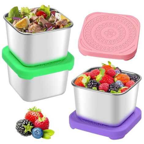 Boîte à goûter en acier inoxydable 304 de 170 ml (6 oz), avec couvercle en silicone, étanche. (1/5)