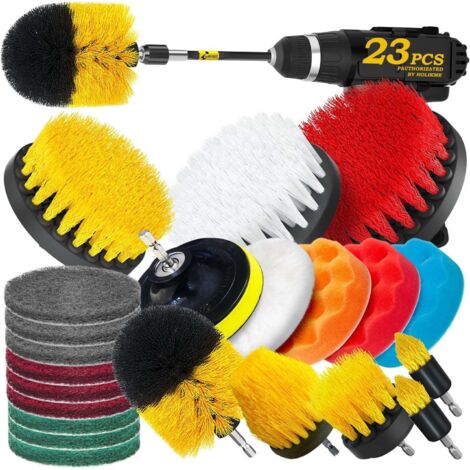 Ensemble de 23 accessoires pour perceuse, brosses, tampons à récurer et éponges, tampons de polissage, brosse à récurer électrique avec rallonge (1/5)