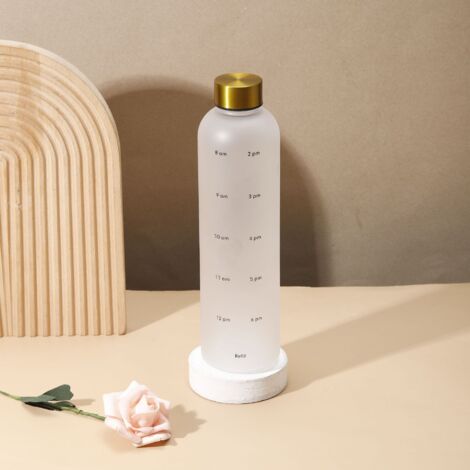 Bouteille d'eau motivante de 1 litre avec graduations horaires, bouteille en plastique réutilisable en Tritan sans BPA pour la salle de sport et le sport (transparente) (1/5)
