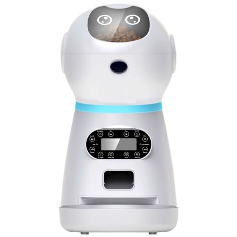 Distributeur automatique de croquettes pour animaux de compagnie 3,5 L avec robot et enregistreur vocal, pour chiens et chats.