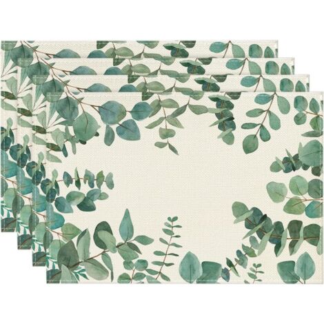Ensemble de 4 sets de table estivaux en eucalyptus, décoration de table intérieure pour les fêtes et les occasions spéciales, 30 x 45 cm