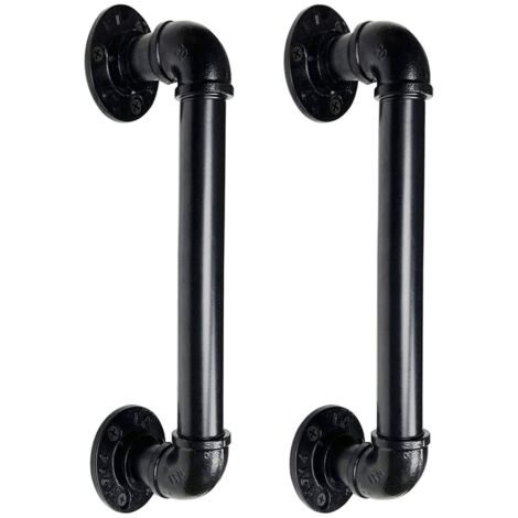 Lot de 2 poignées de porte coulissantes noires de 25 cm, style rétro, pour porte de grange. (1/5)