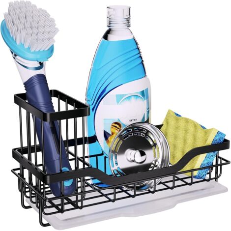 Organisateur d'évier avec porte-brosse, organisateur d'évier de cuisine avec bac d'égouttage coulissant pour éponges et brosses - Noir (8,26 3,62 4,72 pouces) (1/5)