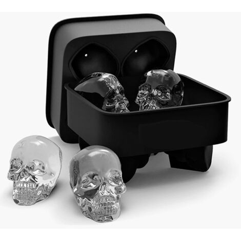 Le moule à glaçons en silicone en forme de crâne 3D avec couvercle permet de réaliser 4 crânes réalistes, parfaits pour toutes les boissons. (1/5)