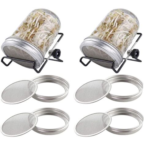 Couvercle de germination, grille de germination en acier inoxydable 4 pièces avec support de germination 2 pièces, germoir à couvercle rond (1/5)