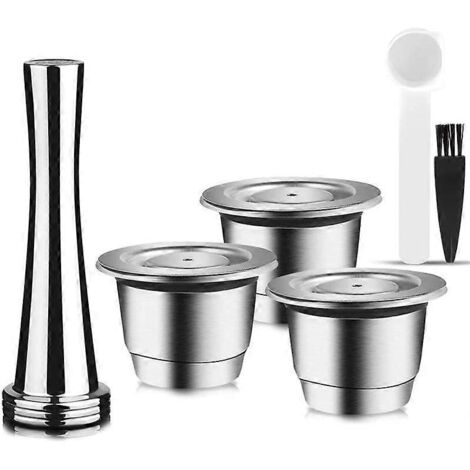 Capsules réutilisables en acier inoxydable, 3 paquets de recharges + 1 tasseur + 1 dosette + 1 brosse (1/5)