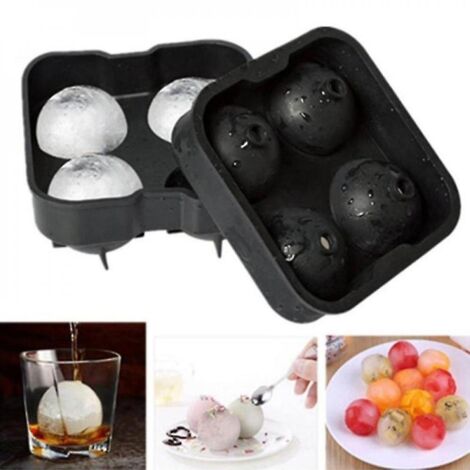 Moule à glaçons sphériques en silicone, 4 trous, pour bac à vin, encre (1/5)