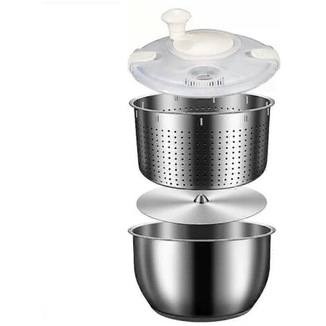 Déshydrateur à salade 6L en acier inoxydable, grande machine à laver les légumes avec couvercle en PP (1/5)