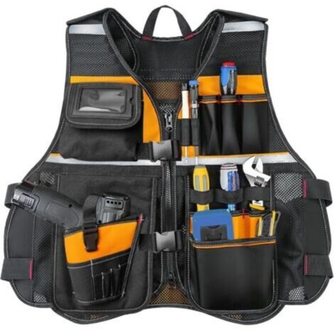 Gilet à outils, gilet à outils 15 poches pour électricien, gilet à outils professionnel de sécurité réfléchissant, travail du bois, Construction, gilet à outils pour hommes