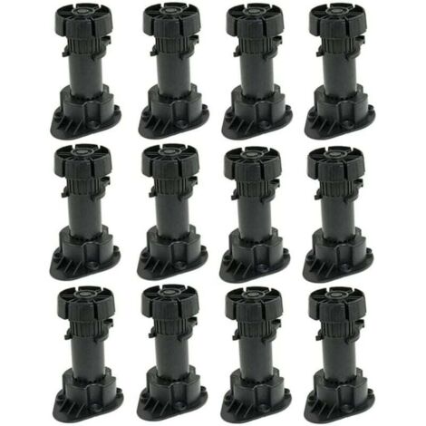 Lot de 12 Pied Réglable pour Meuble Pieds pour Armoire en Plastique avec Clip Fixation Base - Hauteur 120 à 150mm (1/6)