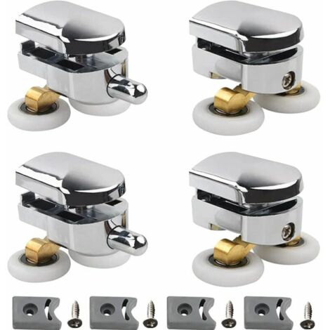 Lot de 4 Roulettes Doubles - pour Porte de Douche Coulissante, À 2 Roues de 23 mm de Diamètre en Alliage de Zinc Salle de Bain avec bloc anti-collision et fixations Lilaris (1/5)