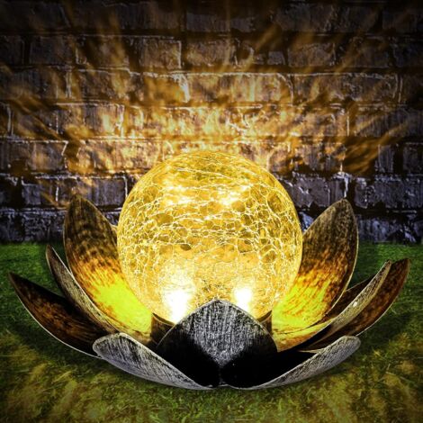 Gotrays – Lampe solaire fleur de lotus LED étanche – Décoration jardin et étang – Matériaux métal et verre – IP65 – Autonomie 8-10 heures