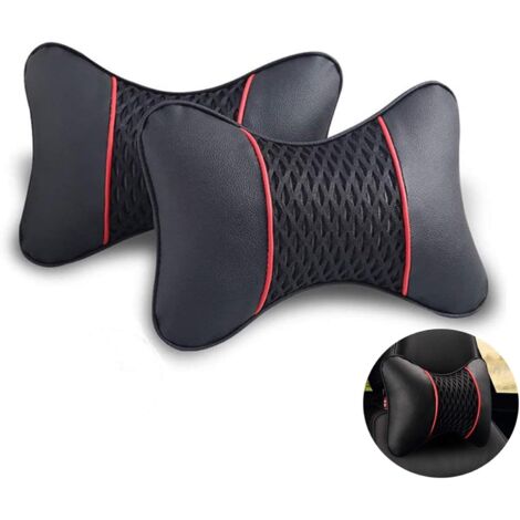 Appuie-tête voiture coussin de cou double but os voiture personnalisée souple appuie-tête intérieur voiture intérieur rouge et noir (Noir, One Size) (1/5)