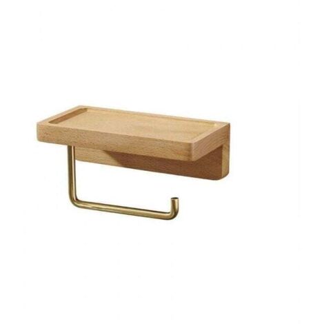 Cyslmuk – Porte-papier toilette en bois massif hêtre – Double installation autocollante ou murale – Coins arrondis – Support décoratif salle de bain cuisine