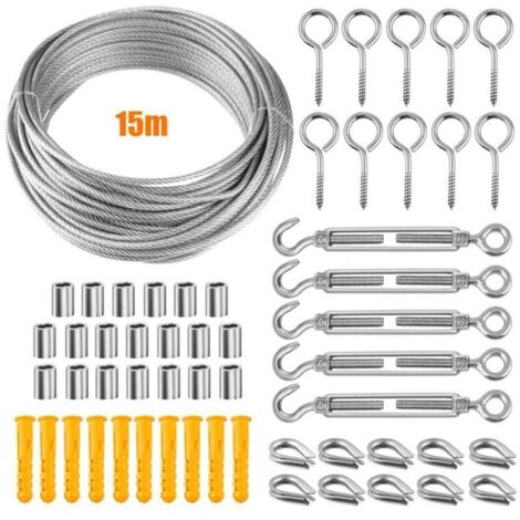 Kit de tendeur de corde à linge extérieure en acier inoxydable 304 de 2 mm, câble en acier gainé PVC de 15 m (1/5)