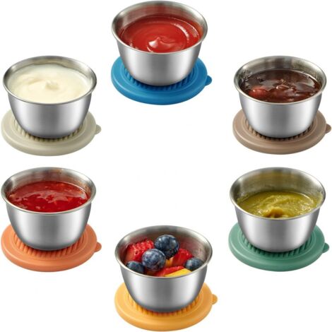 Lot de 6 petits pots de 50 ml avec couvercle pour vinaigrette, étanches et parfaits pour les sauces, les en-cas et les repas. Idéaux pour les boîtes à bento. (1/5)